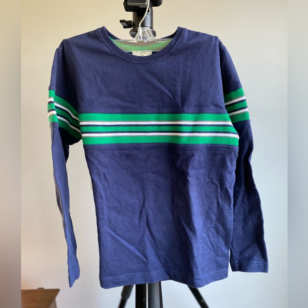 Hanna Andersson Navy pullover with green and white stripe